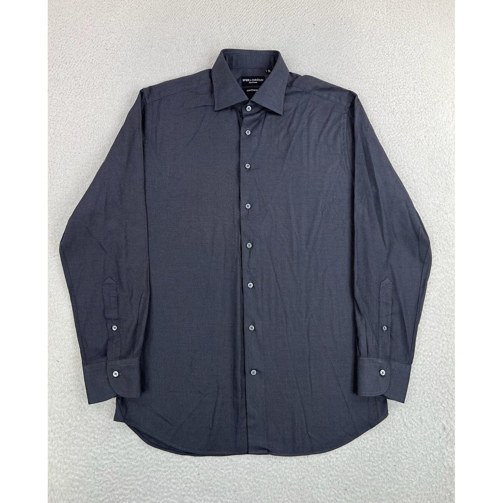Spier & Mackay Dress Shirt Mens 16 34 Gray Herringbone Contemporary Cotton LS